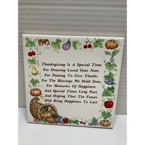 Russ THANKSGIVING Wall Plaque LET US GIVE THANKS FOR FAMILY FRIENDS LOVE Vintage